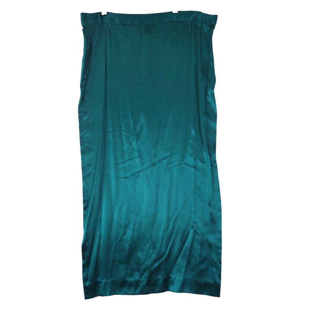 Oleg Cassini A-Line Long Skirt 10 Teal Blue Retro Classic 100% Silk FLAWS #2172